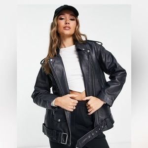 ASOS Design oversized leather moto jacket